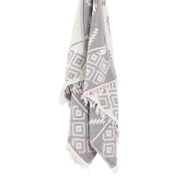 Aztec Turkish Towel/Throw - Dark Grey & White